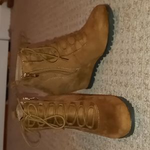 Tan Suede Booties with Laces